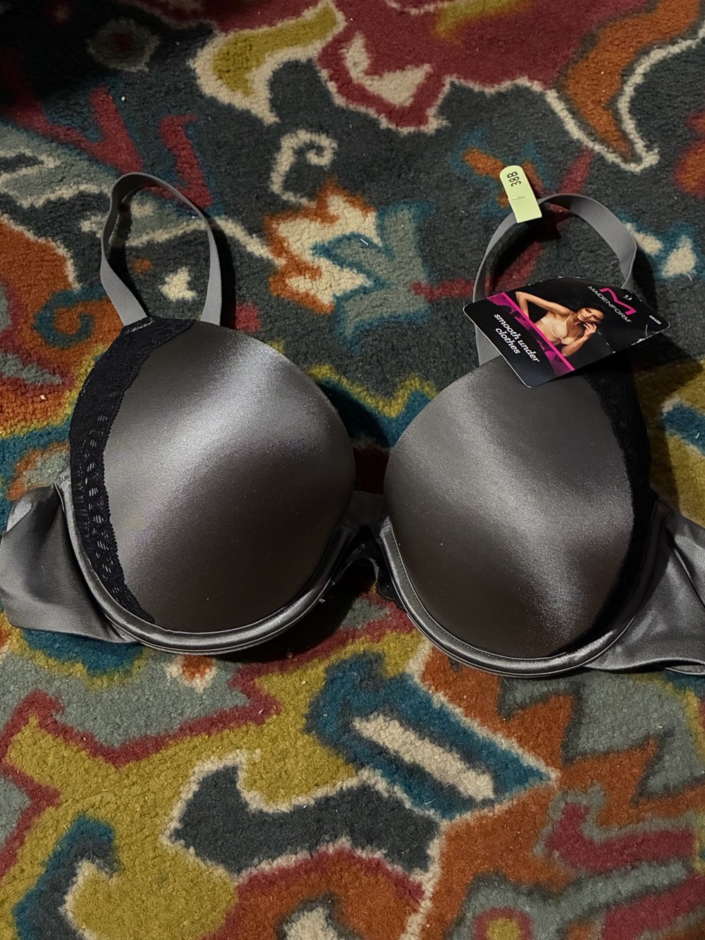 Maidenform Gray Satin Lace-Trim T-Shirt Bra